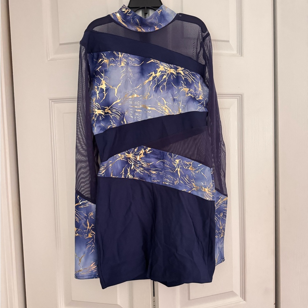 Navy Blue Abstract Panel Long Sleeve Costume